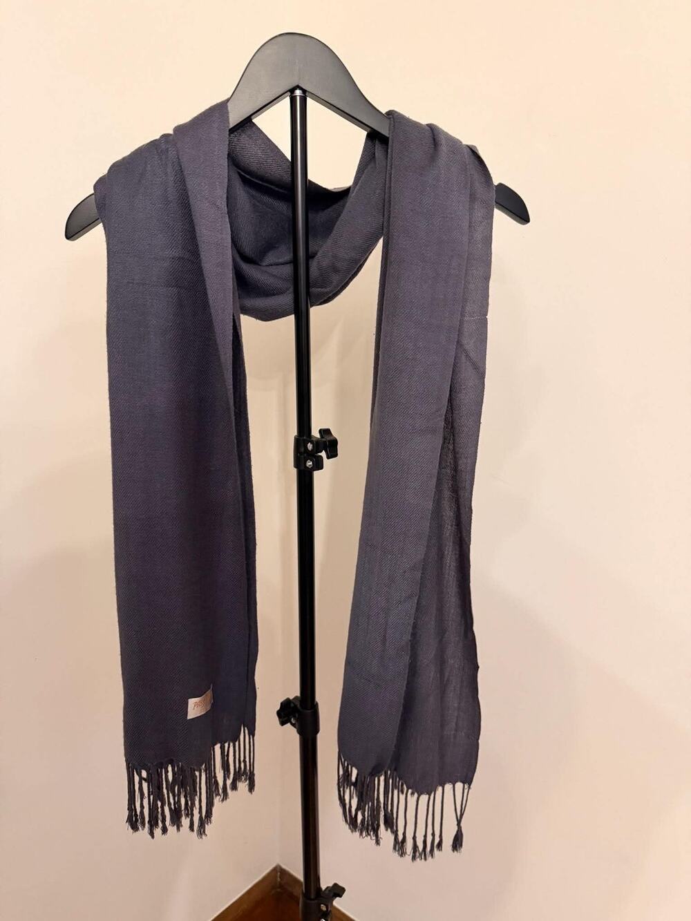 100% Pashmina Charcoal Gray Oversized Shawl Wrap Scarf Fringe